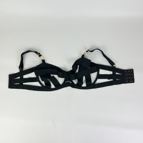 NWOT Victoria's Secret Bra 34DDD Unlined Balconet Strappy Banded Black B1721 - Picture 4 of 7